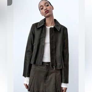 Zara genuine leather distressed jacket